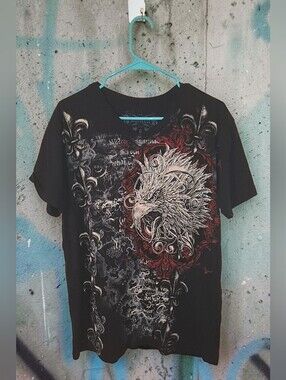 kontlic MMA Black Graphic Tee with Eagle And Light Gray Print